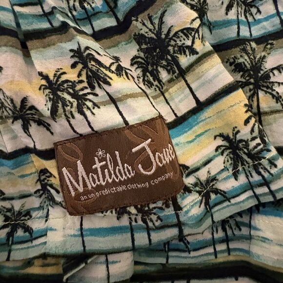 Matilda Jane Yellow Lovely Paradise Tank Dress Size 2 Palm Trees Blue Green - Picture 5 of 5